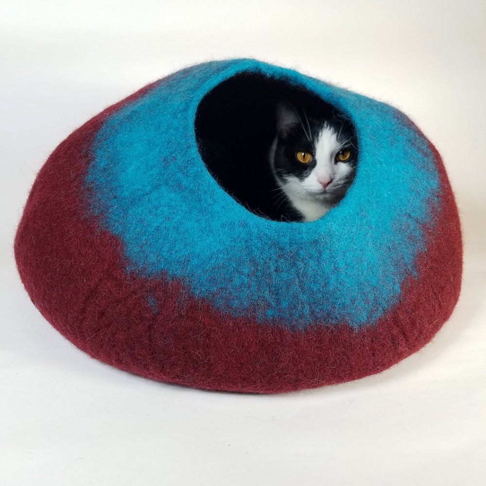 Maroon and Teal Cat Cave | Pet Bed